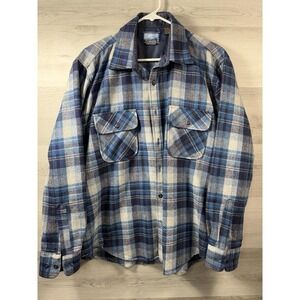 Field Master Wool Flannel Shirt Mens L Blue Plaid Lined Hunting VTG